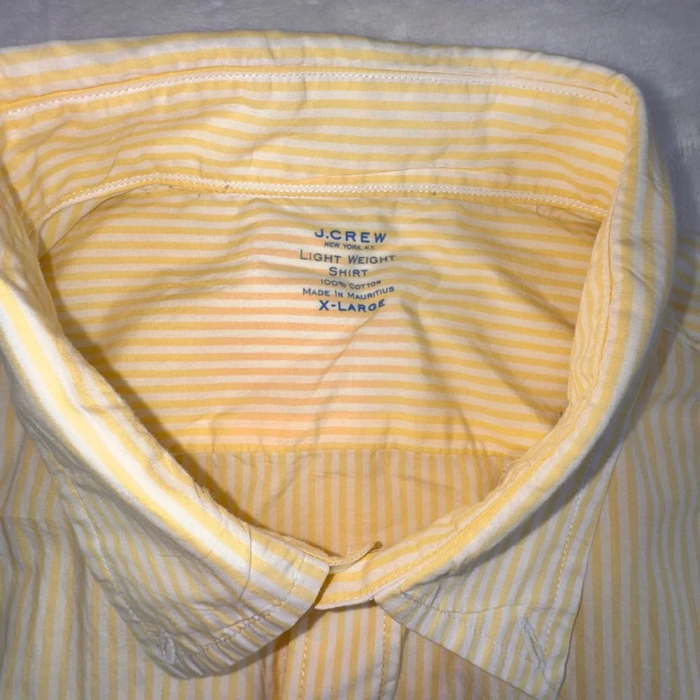 J. Crew Button Down Shirt Men XL Yellow Striped Lightweight Cotton Long Sleeve